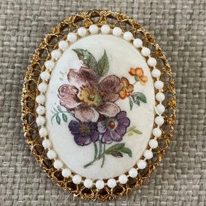 Vintage Floral Enamel Brooch (2")